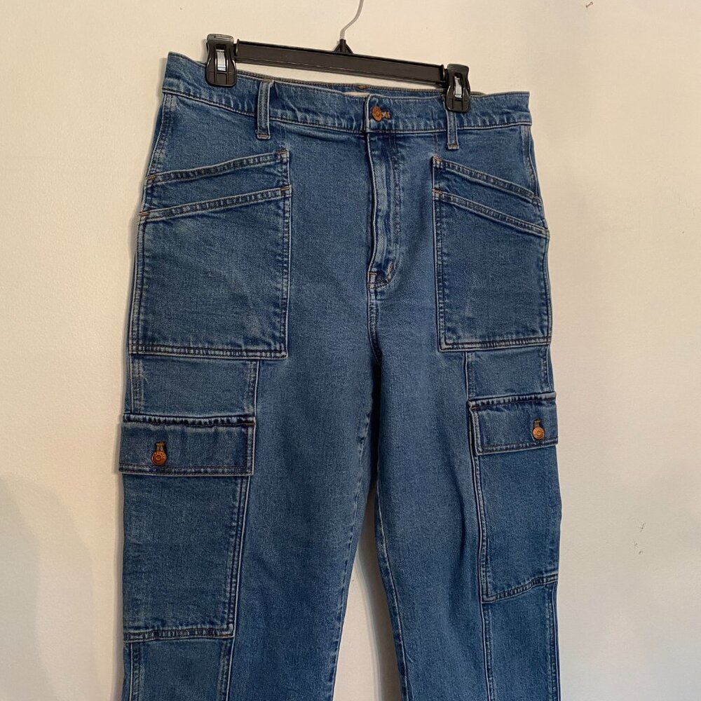 Madewell The '90s Straight Utility Cargo Jeans Densmore Wash Blue Size 31 - Picture 6 of 10